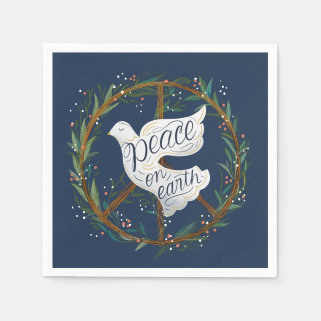 Serviette En Papier Peace on Earth Letters Dove Holiday Party (Devant)