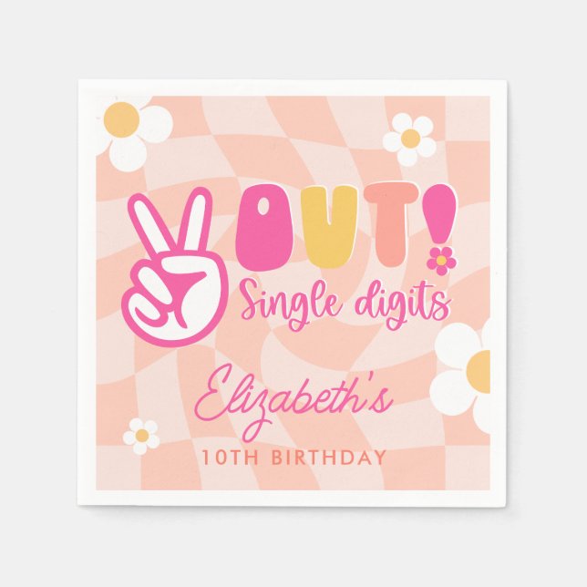 Serviette En Papier Peace Out Chiffres simples Filles 10e anniversaire (Devant)