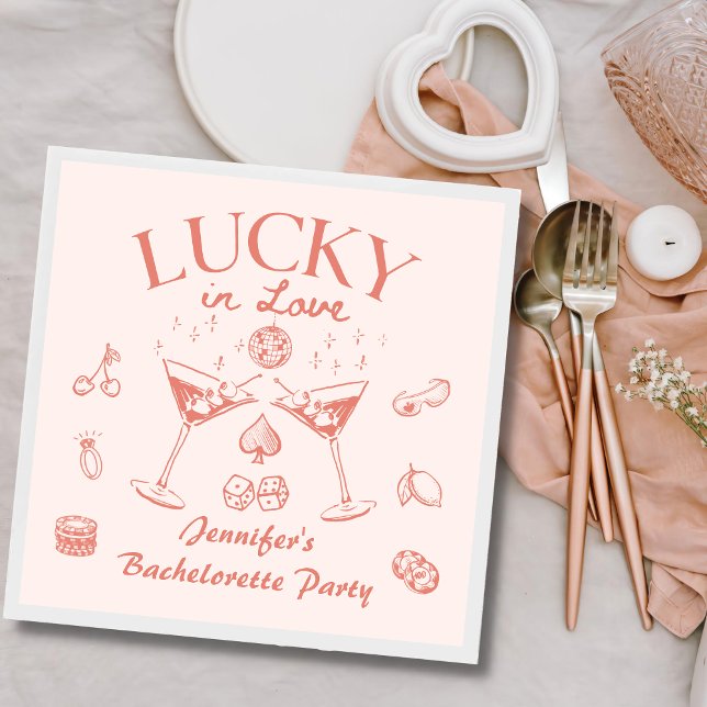 Serviette En Papier Peach Cocktails de Fiançailles Chanceuse en Amour (Créateur téléchargé)