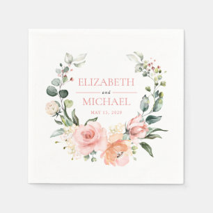 Serviette En Papier Peach Coral rose Aquarelle Florale Mariage de cour