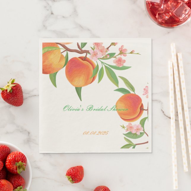SERVIETTE EN PAPIER PEACH FLORAL BRIDAL SHOWER (En situation)
