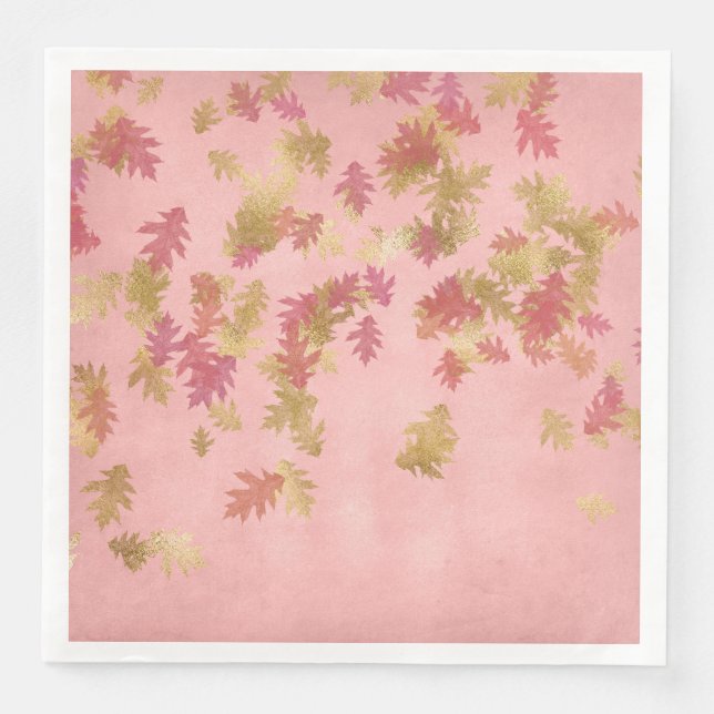 SERVIETTE EN PAPIER PEACH & GOLD FEUILLE PAPIER NAPKINS (Devant)