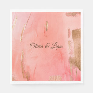 Serviette En Papier Peach Gold Rose Nom Brown Mariage élégant