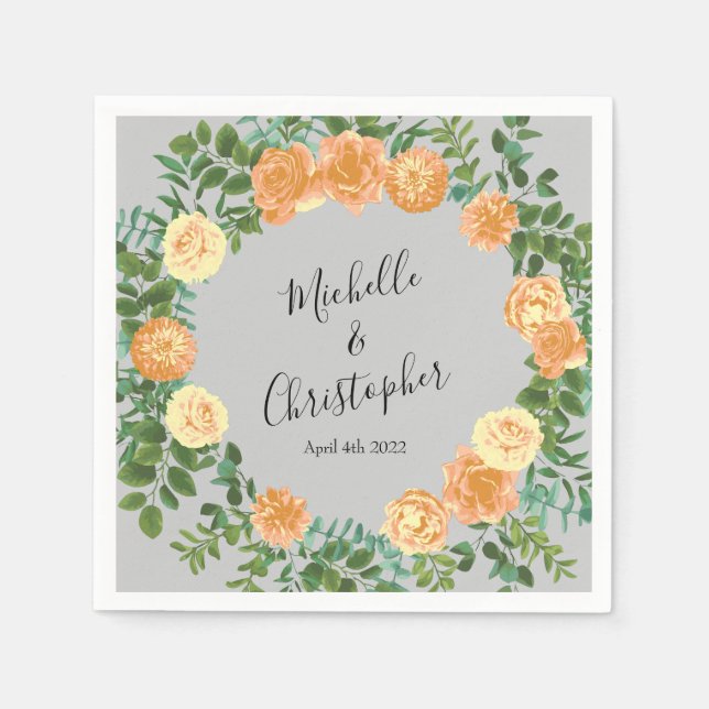 Serviette En Papier Peach Grey Mariage Spring Floral (Devant)
