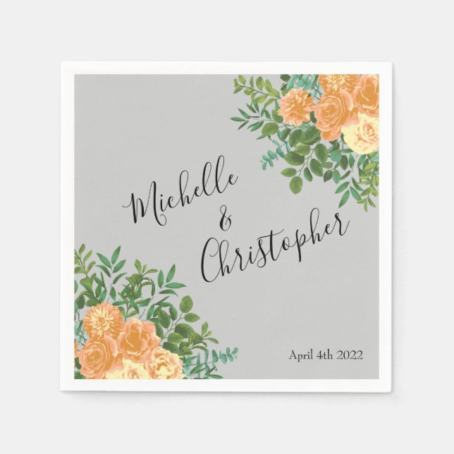 Serviette En Papier Peach Grey Mariage Spring Floral (Devant)