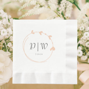 Serviette En Papier Peach Simple Heart Wreath Monogram Mariage