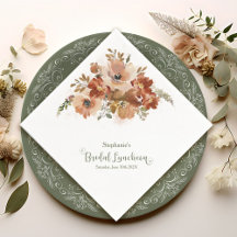 Peach Watercolor Floral Sage Green Bridal Luncheon