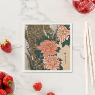 Serviette En Papier Peacock and Peonies de Hiroshige, Art japonais