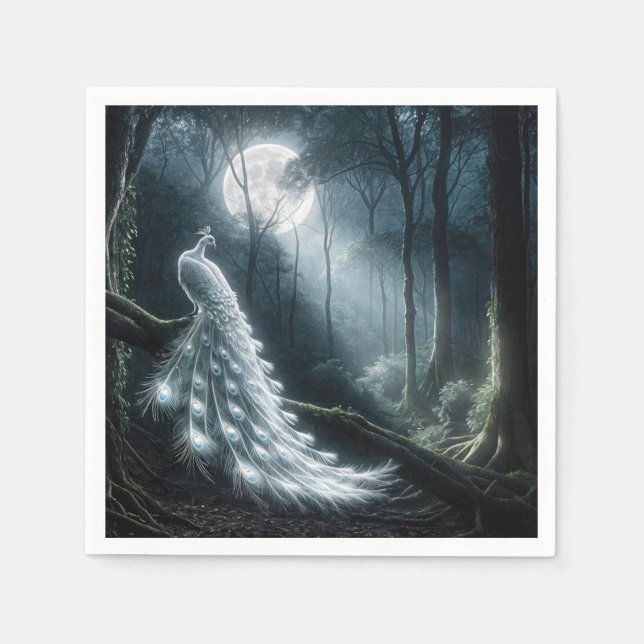 Serviette En Papier Peacock Blanc Dans La Forêt Lune (Devant)