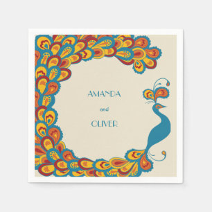 Serviette En Papier Peacock Elegance Mariage Vintage Multicolore