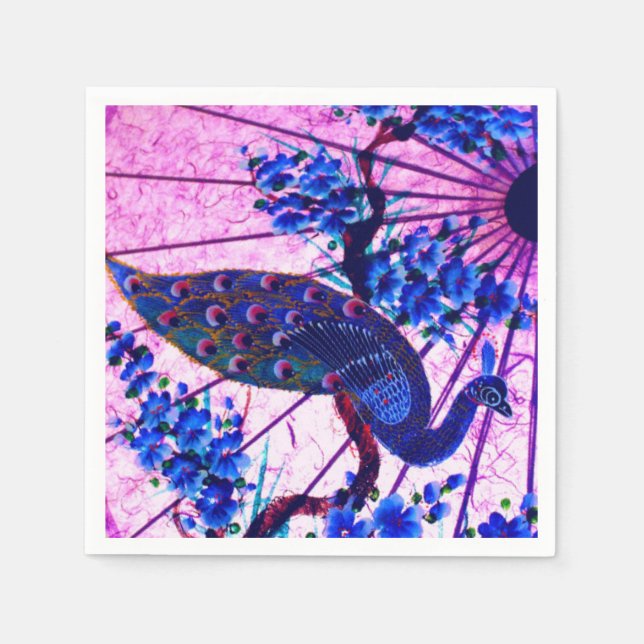 Serviette En Papier Peacock oriental parasol japonais cerisier fleurs (Devant)
