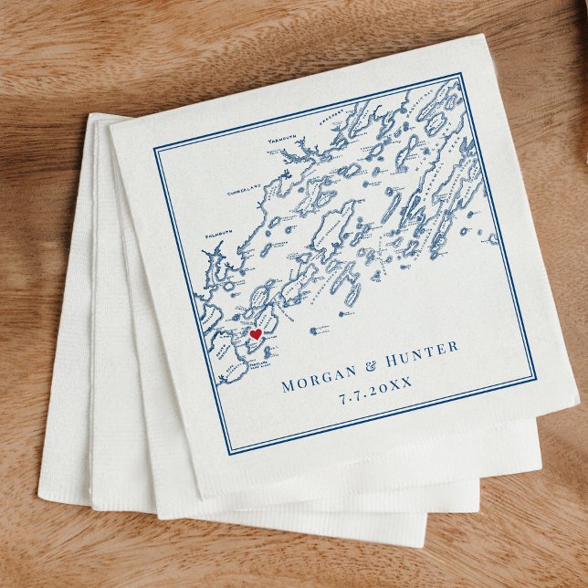 Serviette En Papier Peaks Island Maine Casco Bay Carte Mariage élégant (Créateur téléchargé)