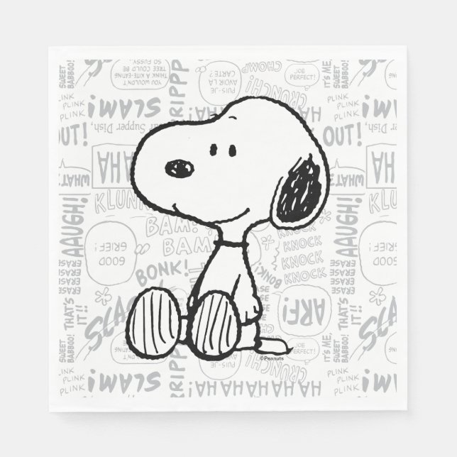 Serviette En Papier PEANUTS | Snoopy on Black White Comics (Devant)