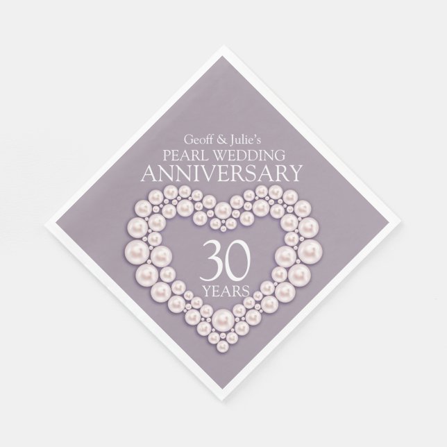 Serviette En Papier Pearl 30ème Mariage Anniversaire coeur nommé servi (Coin)