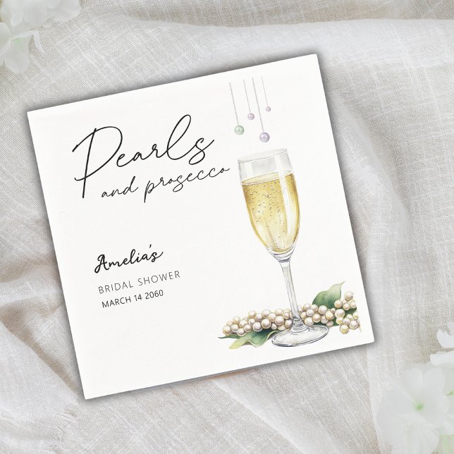 Serviette En Papier Pearls Et Prosecco Élégante Fête des mariées Verdo (Créateur téléchargé)