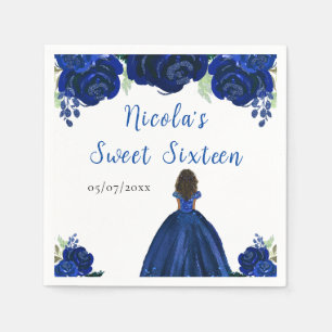 Serviette En Papier Peau foncée Princess Navy Sweet sixteen floral ble
