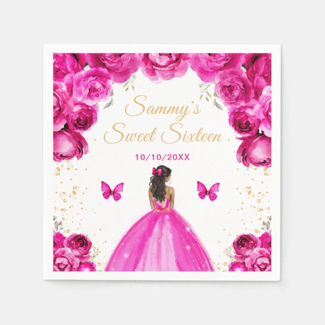 Serviette En Papier Peau noire rose chaude princesse Sweet sixteen (Devant)