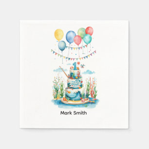 Serviette En Papier Pêche 1er Anniversaire Fête avec Décor de gâteau