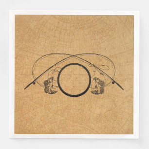 Serviette En Papier Pêche à la mouche Antique FIshing Rods Illustratio