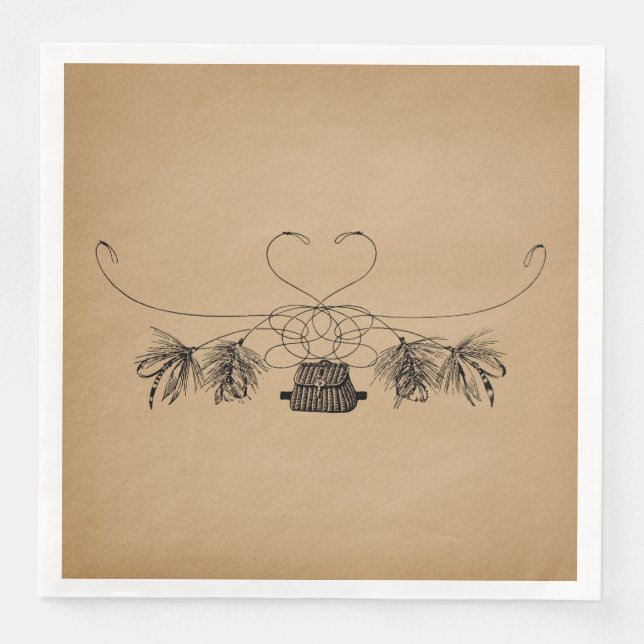 Serviette En Papier Pêche à la mouche Thème Art Vintage (Devant)