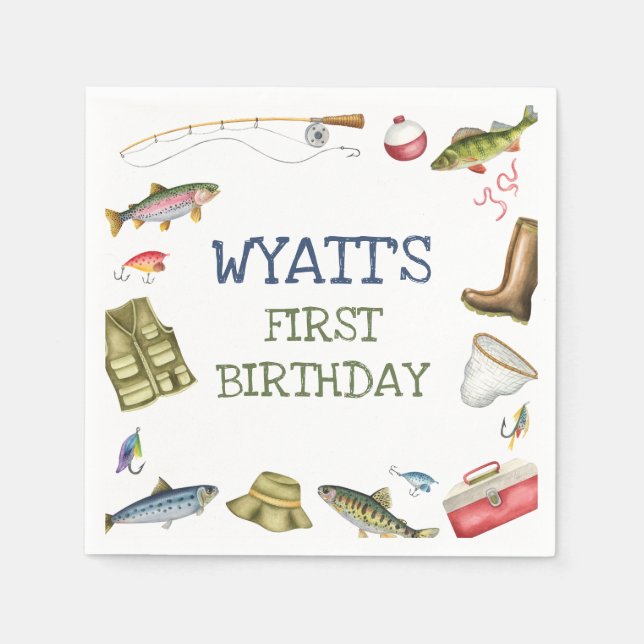 Serviette En Papier Pêche Anniversaire O-fish-ally One Napkins (Devant)