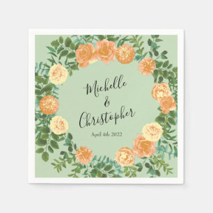 Serviette En Papier Pêche et vert clair pivoine et Rose Floral Mariage