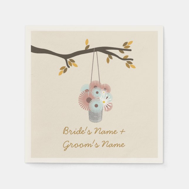 Serviette En Papier Pêche + Fleurs Bleues Mariage de automne serviette (Devant)