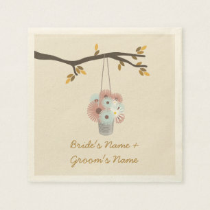 Serviette En Papier Pêche + Fleurs Bleues Mariage de automne serviette