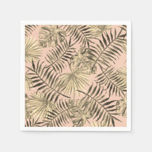 Serviette En Papier Pêche tropicale à la feuille de palme et or