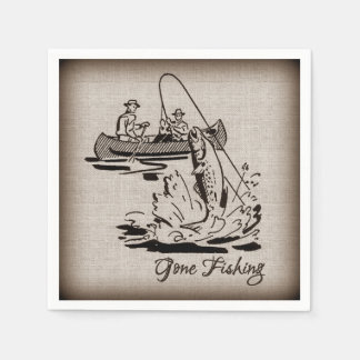 Serviette En Papier Pêche Vintage Canoë Kayak Poisson sur Burlap