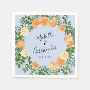 Serviette En Papier Pêcher bleu clair Mariage Roses Floral