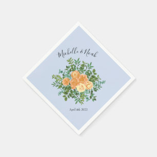 Serviette En Papier Pêcher bleu clair Mariage Roses Floral
