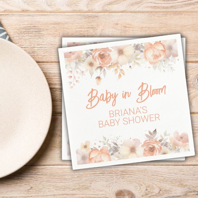 Serviette En Papier Pêcher le Baby shower neutre de genre floral (Créateur téléchargé)