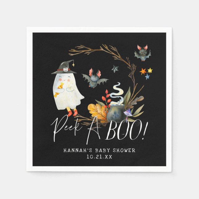Serviette En Papier Peek-A | Little Ghost Halloween Baby Shower (Devant)