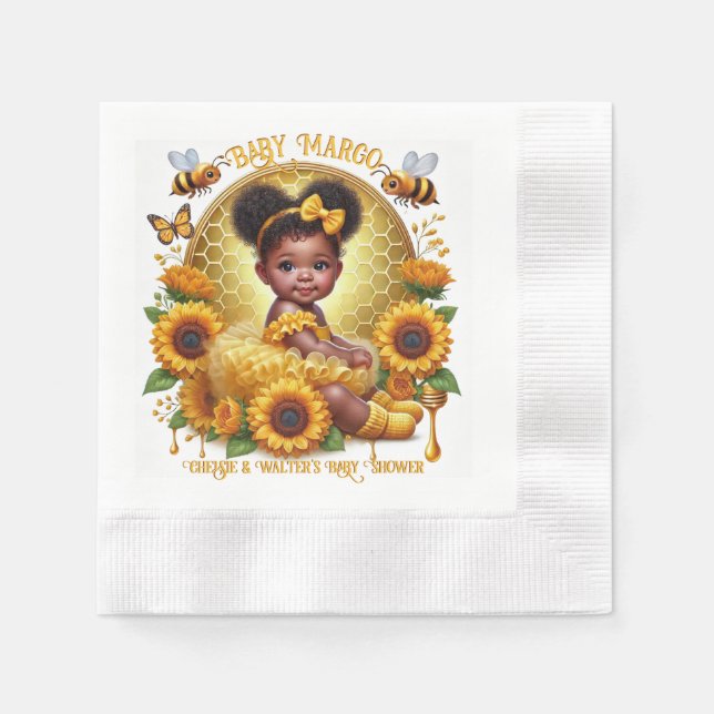 Serviette En Papier Peigne de miel et tournesol mignonne Afro Puff Bab (Devant)