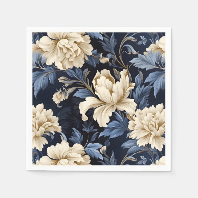Serviette En Papier Peine florale bleue (Devant)