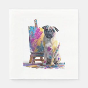 Serviette En Papier Peintre Pug � Chien d'Art Abstrait