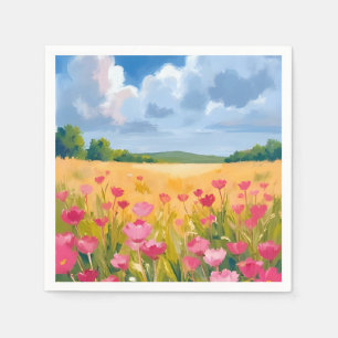 Serviette En Papier Peinture à l'aquarelle florale de champ de fleurs