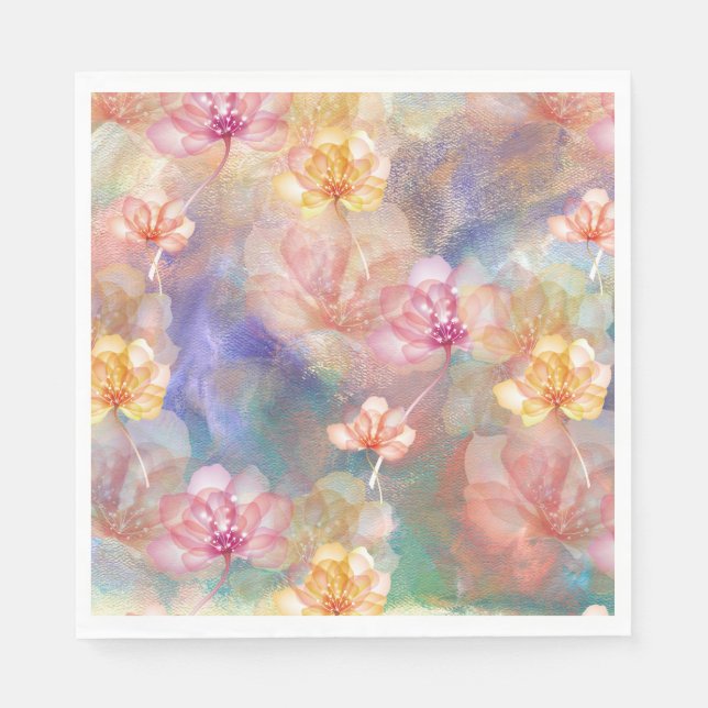 Serviette En Papier Peinture Abstraite et fleurs (Devant)
