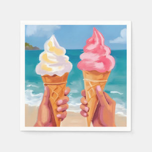 Serviette En Papier Peinture aquarelle de l'océan de la plage de crème