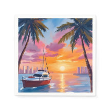 Peinture aquarelle du coucher de soleil à Miami Be