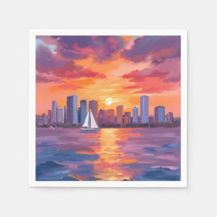 Serviette En Papier Peinture aquarelle du reflet du coucher de soleil