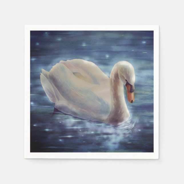 Serviette En Papier Peinture d'aquarelle de cygne blanc, sauvagine, oi (Devant)
