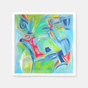 Serviette En Papier Peinture d'art moderne Expressive Vert et Bleu