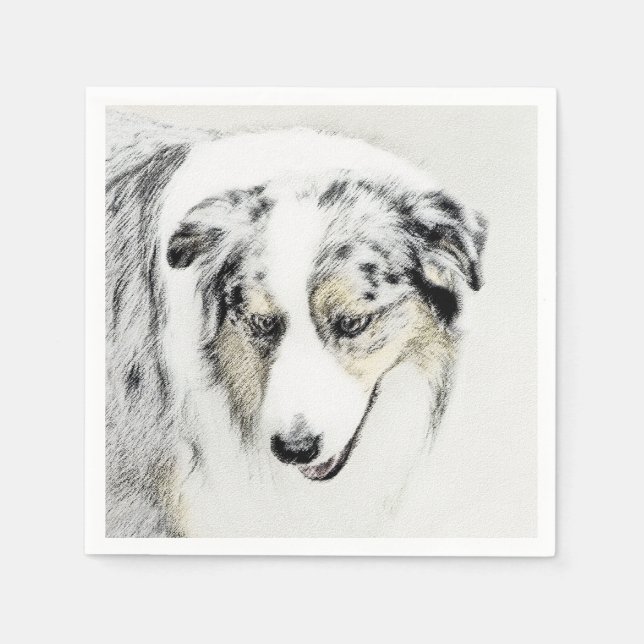 Serviette En Papier Peinture de berger australien - Art original de ch (Devant)