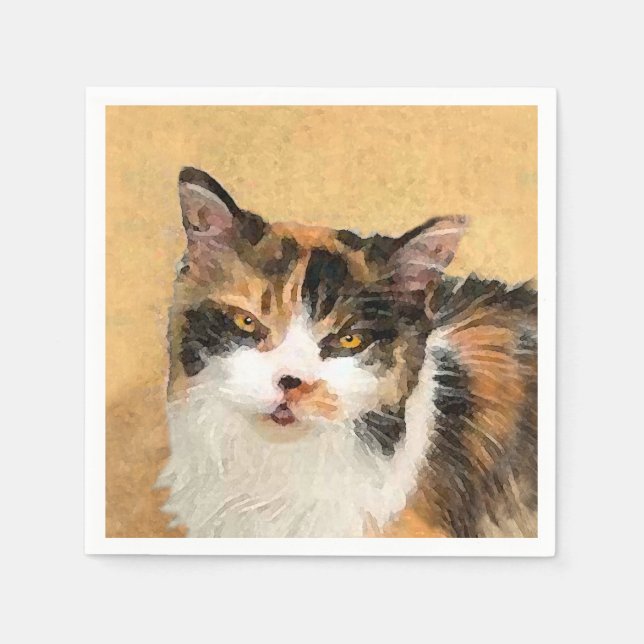 Serviette En Papier Peinture de chat Calico - Cute Original Cat Art (Devant)