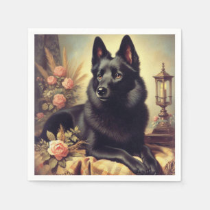 Serviette En Papier Peinture de chien Schipperke vintage