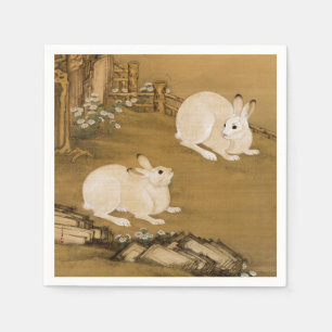 Serviette En Papier Peinture de deux lapins blancs d'art chinois vinta