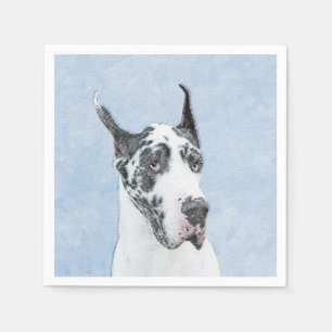 Serviette En Papier Peinture de Great Dane (Arlequin) - Art original d
