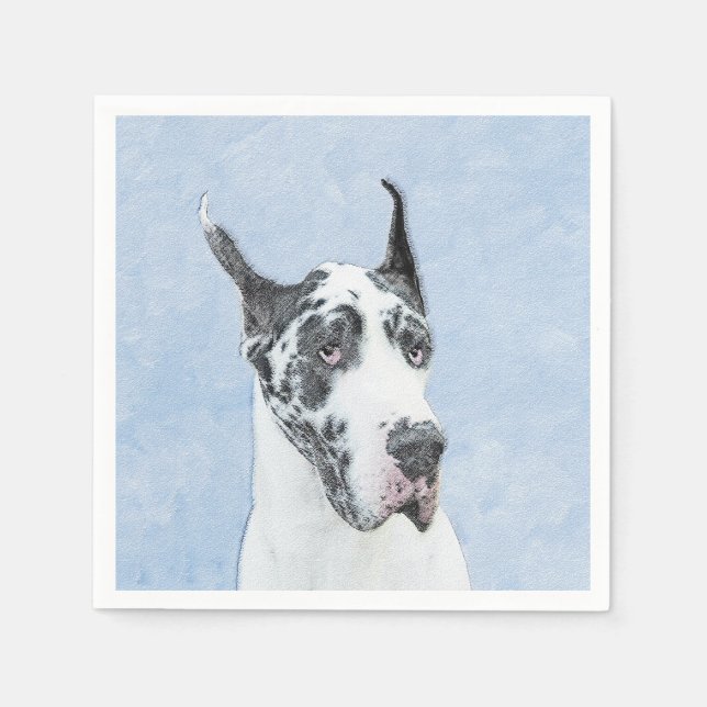 Serviette En Papier Peinture de Great Dane (Arlequin) - Art original d (Devant)